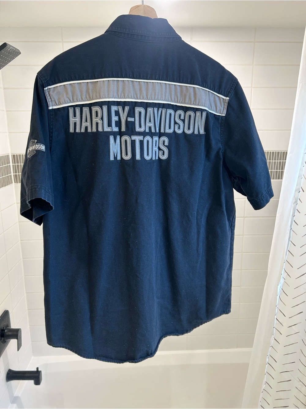 Harley-Davidson Navy Short-Sleeve Mechanic Shirt with Reflective Panel